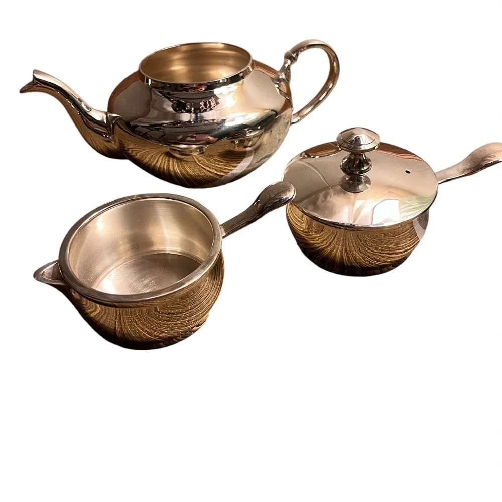 Raj Teapot Set Silver Plated Three Piece Tea Service